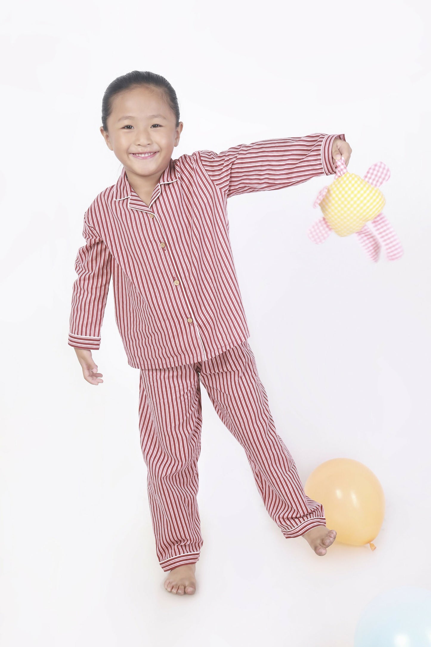Breathables Kids Cotton Night Suit – Red & White Striped Shirt & Pyjama Co-Ord Set For Boys & Girls