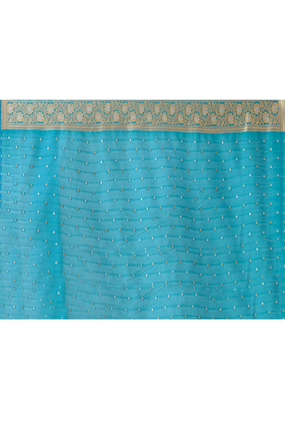 Joban Fashion Blue Banarasi Soft Pure Handloom Banarasi Silk Saree