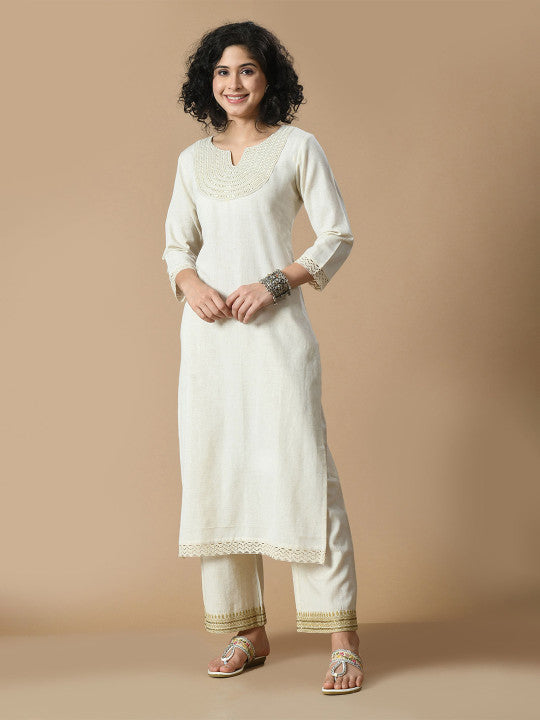 Sequined Pure Cotton A-Line Kurta