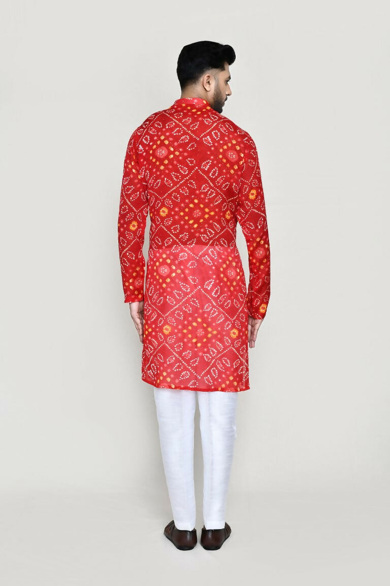 Joban Fashion Red Colored Georgette Fabric Kurta With Straight Fit Pant