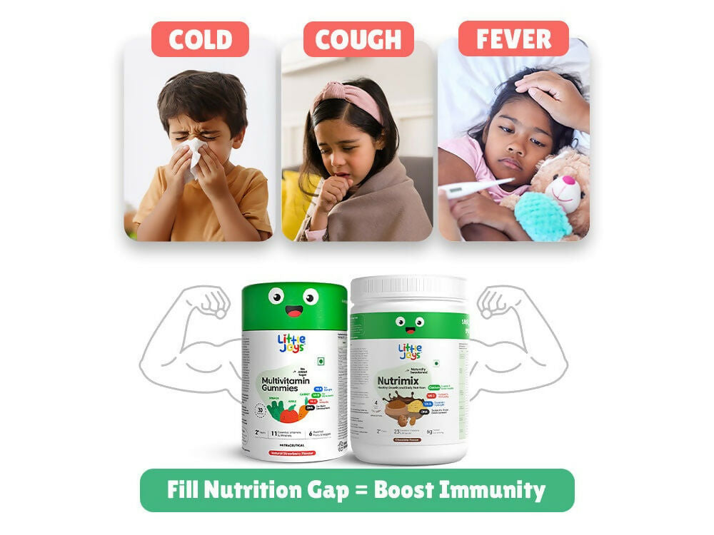 Little Joys Immunity Boosting Nutrimix Nutrition Powder Belgian Chocolate 2 + and Multivitamin Gummies Combo