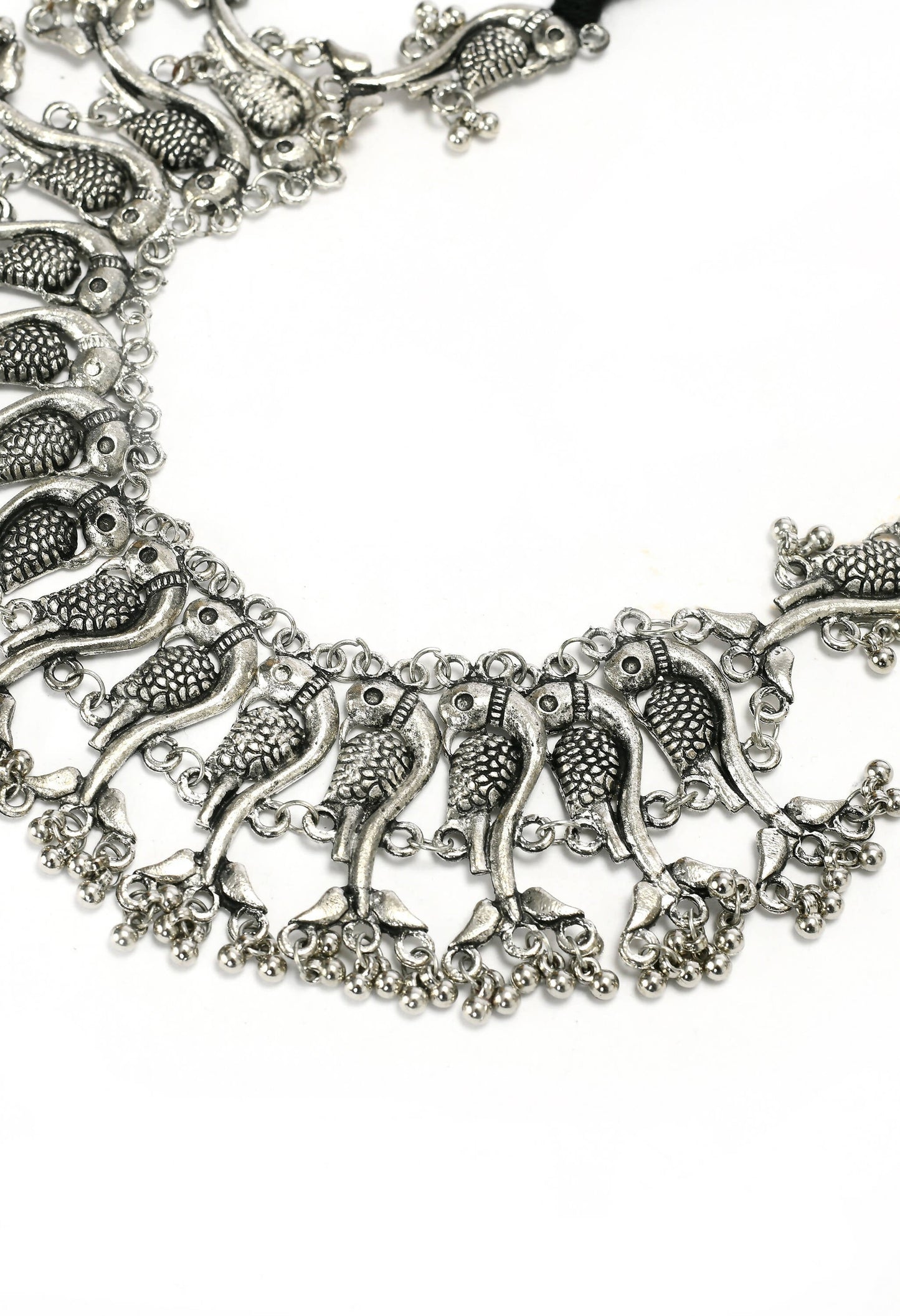 Mominos Fashion Johar Kamal Oxidised Silver-Plated Brass Finish Peacock Choker For Women (Silver)