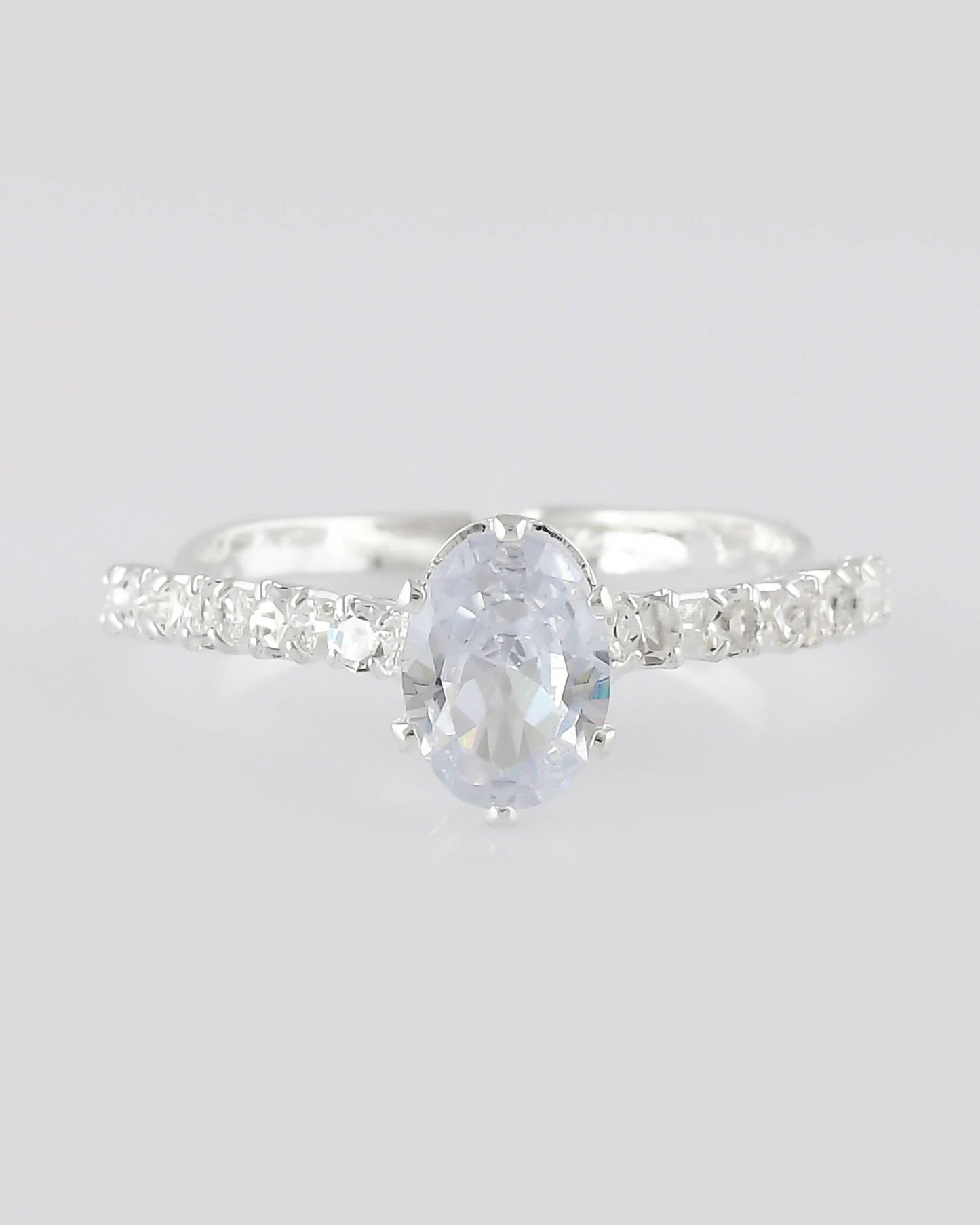 VOJ white CZ-detail Stainless Steel Cubic Zirconia Silver Plated Adjustable Finger Ring