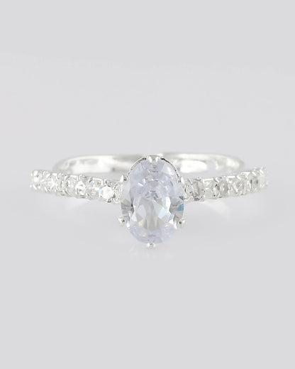 VOJ white CZ-detail Stainless Steel Cubic Zirconia Silver Plated Adjustable Finger Ring
