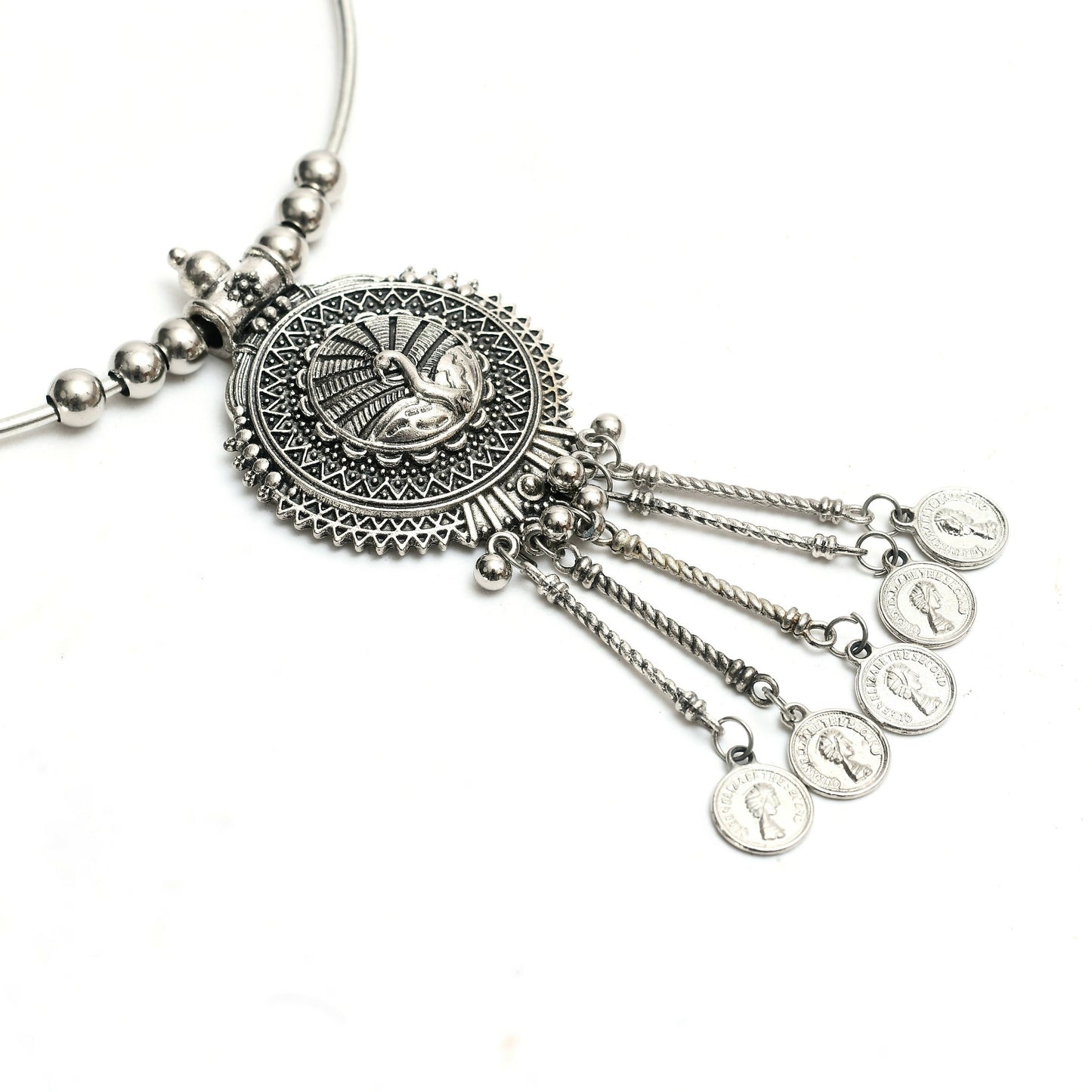 Mominos Fashion Johar Kamal Oxidised Silver-Plated Hasli Design Necklace Choker For Women