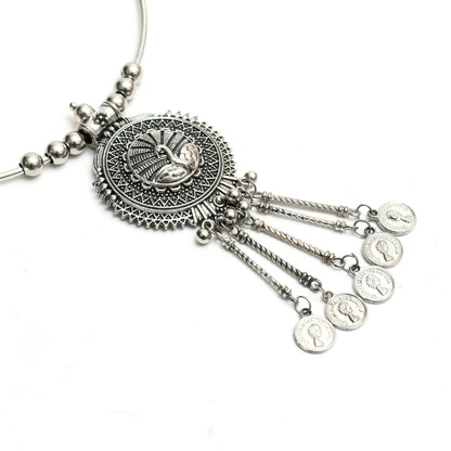 Mominos Fashion Johar Kamal Oxidised Silver-Plated Hasli Design Necklace Choker For Women