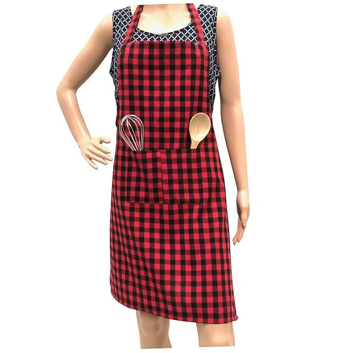 Pixel Home Cotton Apron Check Kitchen-Red Checked