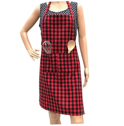 Pixel Home Cotton Apron Check Kitchen-Red Checked