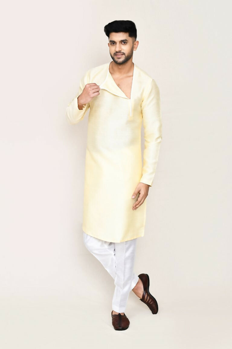 Joban Fashion Beige Colored Art Silk Fabric Kurta With Straight Fit Pant