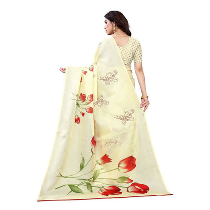 Vamika Printed Jute Silk Cream Saree (Elisa Cream)