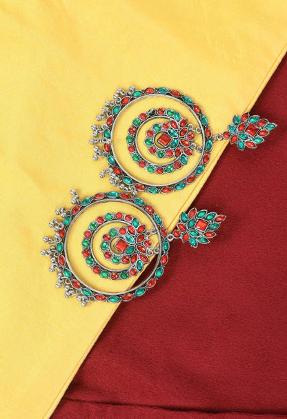 Mominos Fashion Johar Kamal Women's Red & Green Kundan Circles Earrings