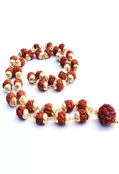 Mominos Fashion Joharkamal Gold-Polished Statement Rudraksha Mala Long Necklace (Golden)