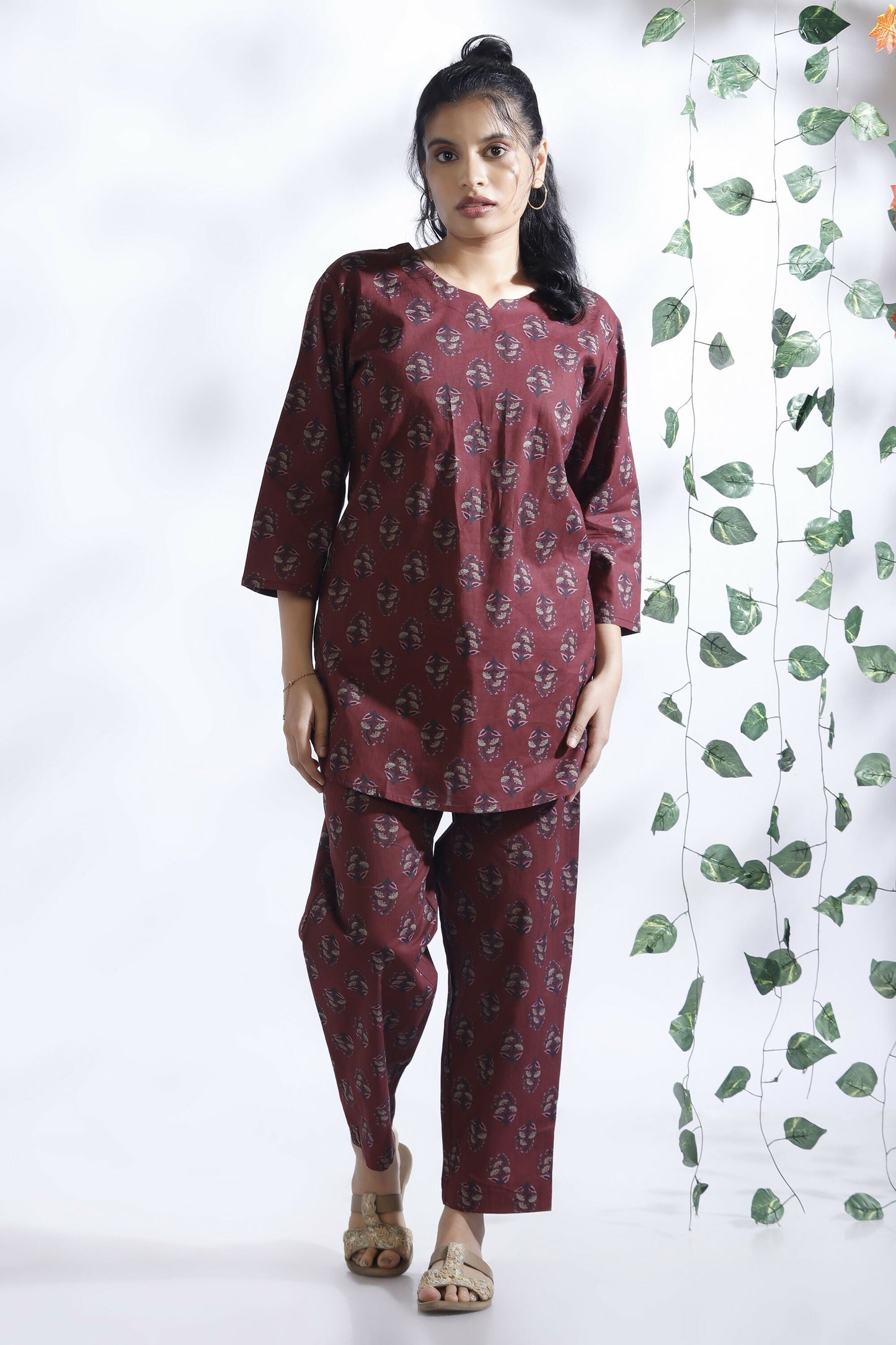 Breathables Butta Print Cotton Co-Ord Set – Wine