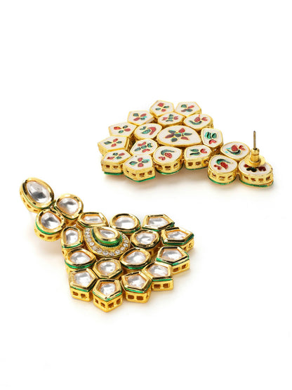 Gold-Polished Maharani Kundan Neckpiece With Earrings And Maang Tikka - Ruby Raang