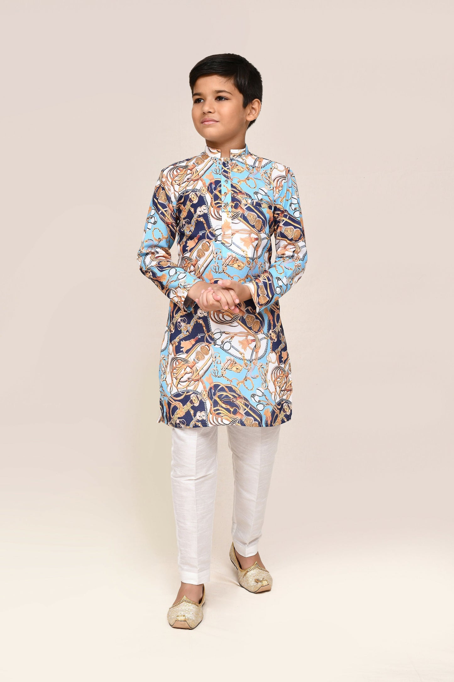 Joban Fashion Cotton Silk Blue Kurta With Straight Fit Pant