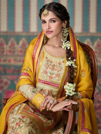 Anaita Yellow Embroidered Silk Fully Stitched Plazo suit
