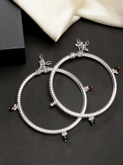 NVR Women's Set of 2 Silver-Plated Kada Anklets
