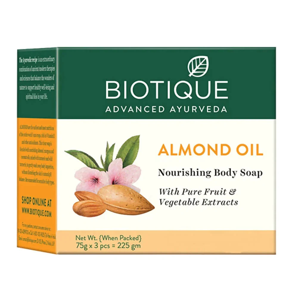 Biotique Advanced Ayurveda Bio Almond Oil Nourishing Body Soap-Pack of 3, 225 g (3 x 75 g)