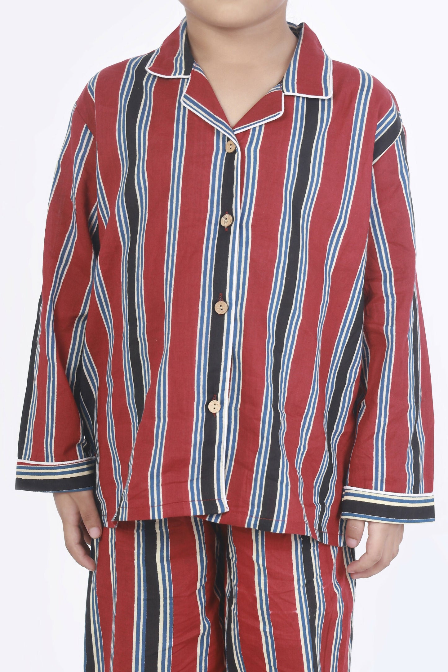 Breathables Kids Cotton Night Suit – Red Stripes Shirt & Pyjama Co-Ord Set For Boys & Girls