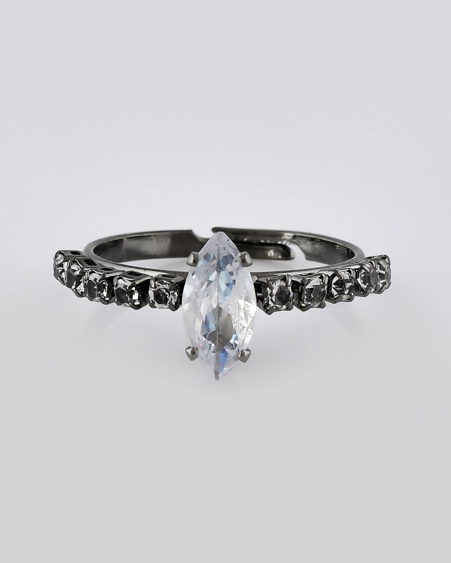 VOJ white CZ-detail Stainless Steel Cubic Zirconia Rhodium Plated Adjustable Finger Ring