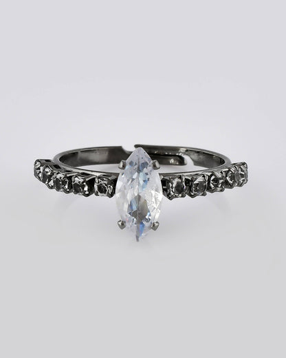VOJ white CZ-detail Stainless Steel Cubic Zirconia Rhodium Plated Adjustable Finger Ring