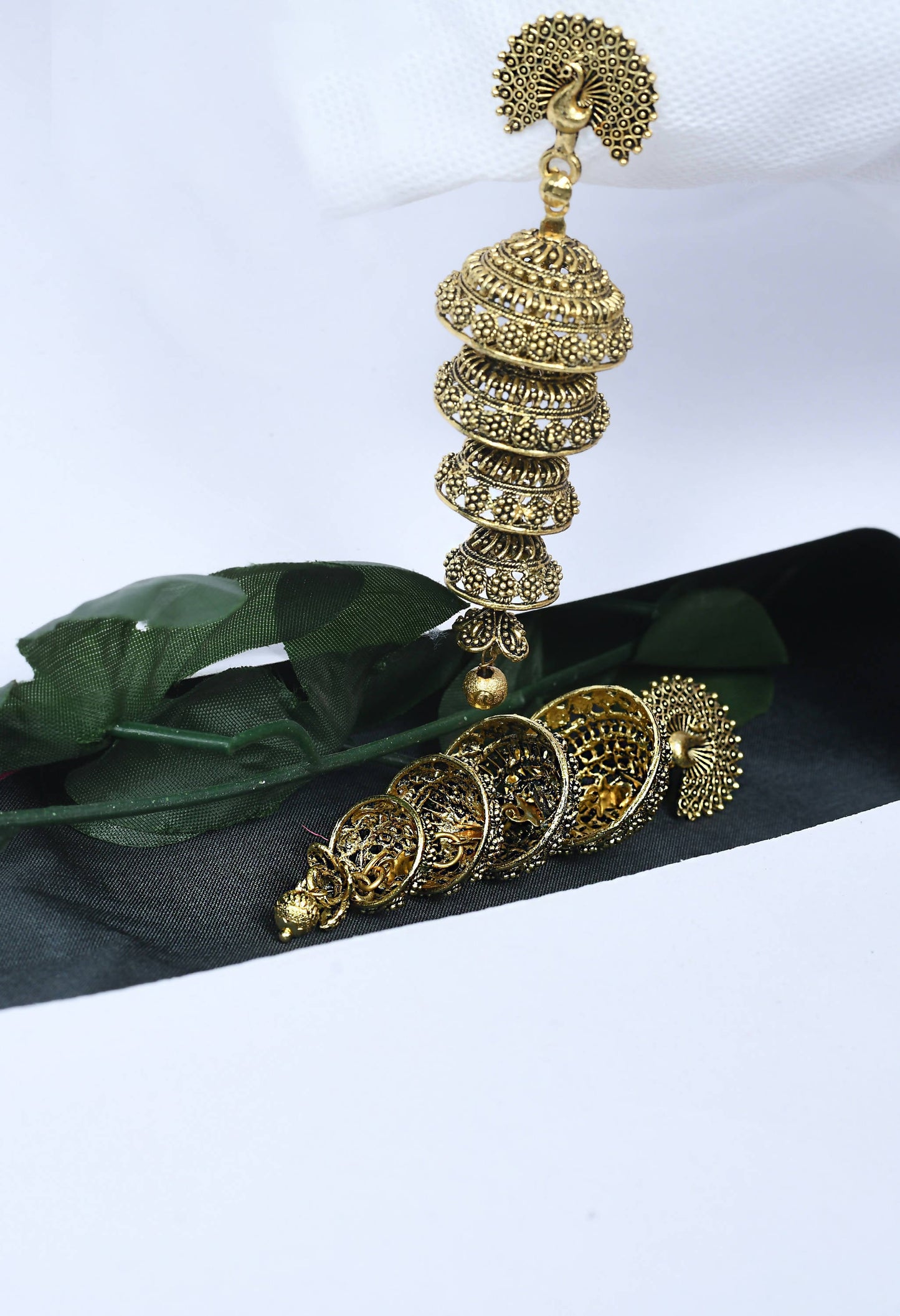 Mominos Fashion Johar Kamal Peacock Design Golden Colour Earrings