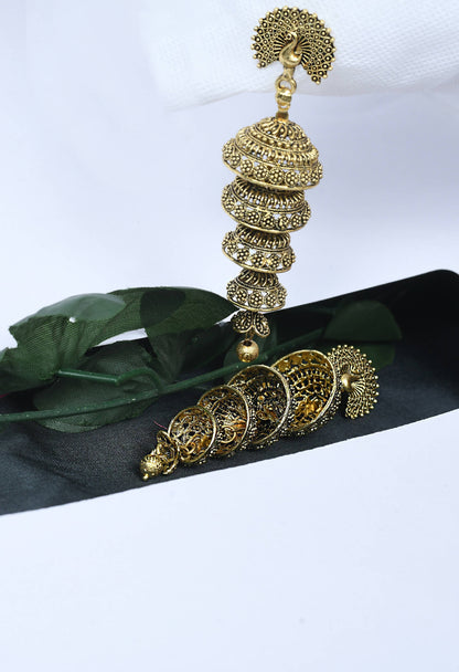 Mominos Fashion Johar Kamal Peacock Design Golden Colour Earrings