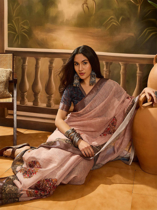 Digital Printed Banarasi Saree With Blouse Piece