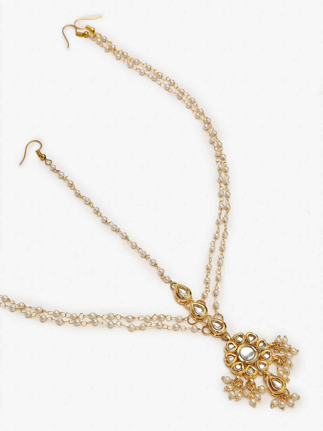 Gold-Polished White Kundan Studded Matha Patti - Ruby Raang