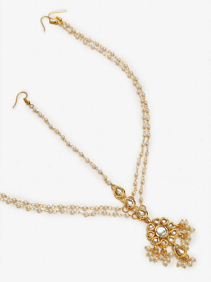Gold-Polished White Kundan Studded Matha Patti - Ruby Raang