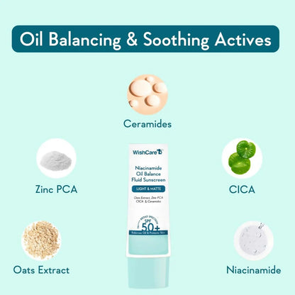 Wishcare 5% Niacinamide Oil Balance Fluid Sunscreen | SPF50 -50 gm