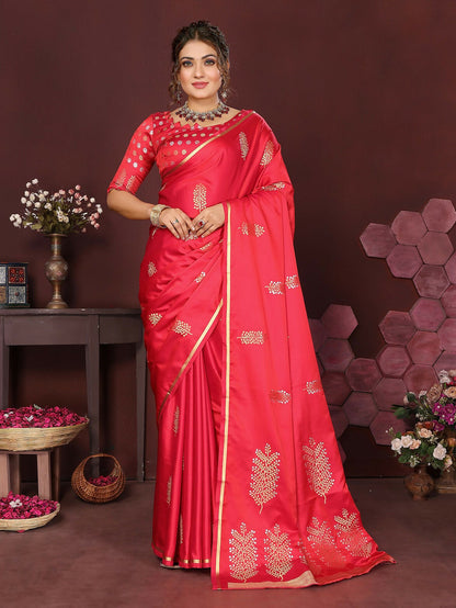 Joban Fashion Redise Pink Floral Motifs Banarasi Silk Sarees