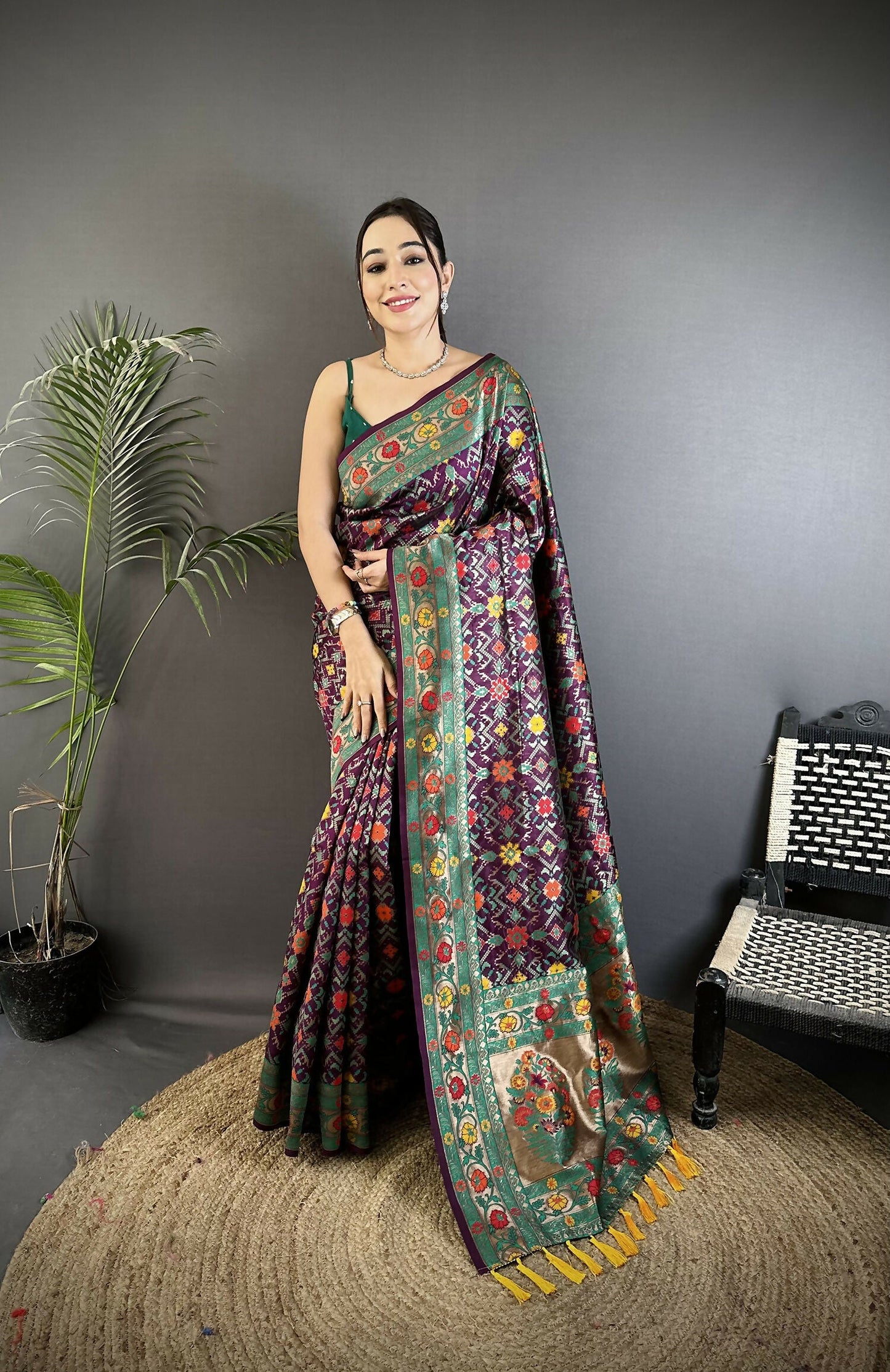 Joban Fashion Wine Banarasi Soft Silk Woven Saree