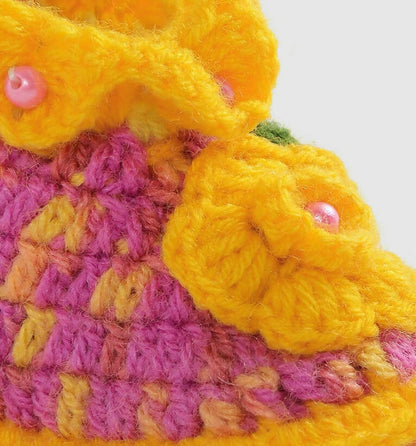 Chutput Kids Woollen Hand Knitted Self Desgin Detailed Booties - Yellow