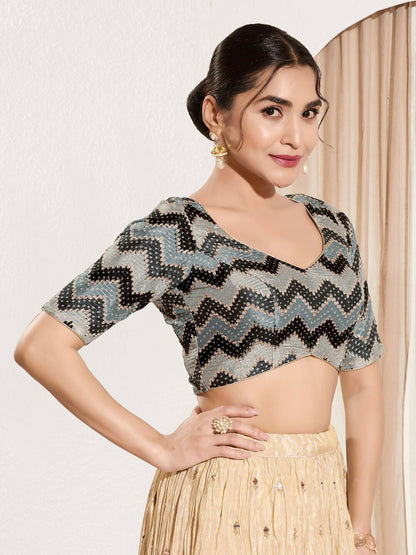 Joban Fashion Black Chiffon Padded Blouse With Square Neck Elbow Sleeves