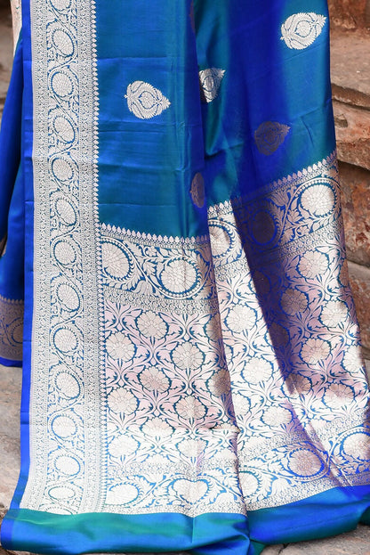 Joban Fashion Blue Banarasi Katan Pure Handloom Banarasi Silk Saree