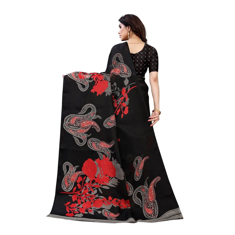 Vamika Printed Jute Silk Black Saree (Leo Black)