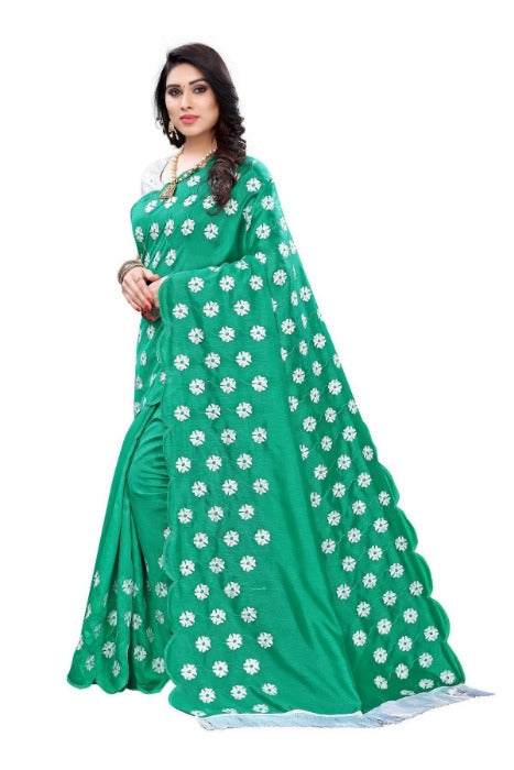 Vamika Zoya Silk Embroidered Rama Green Saree (RAKHI RAMA)