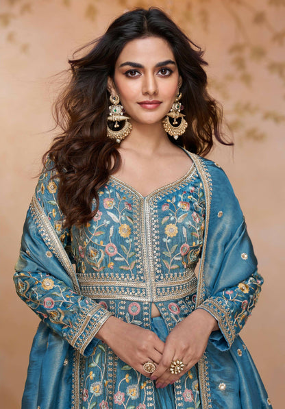 Anaita Blue Shimmer Readymade Suit with Heavy Embroidery & Sequence Work