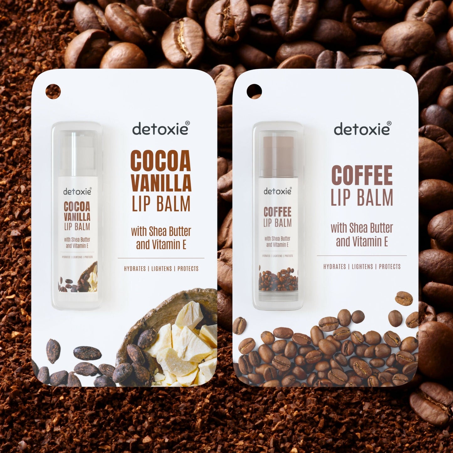 Detoxie Lip Balms Coffee & Cocoa Vanilla With Shea Butter Vitamin E and Liquorice