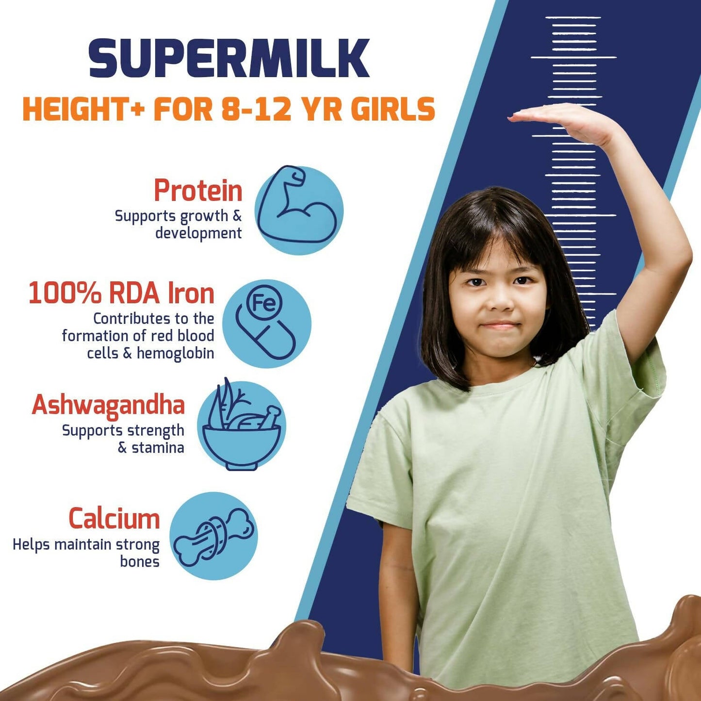 Gritzo SuperMilk Height+ Health Drink for 10-12y Girls - Double Chocolate Flavor