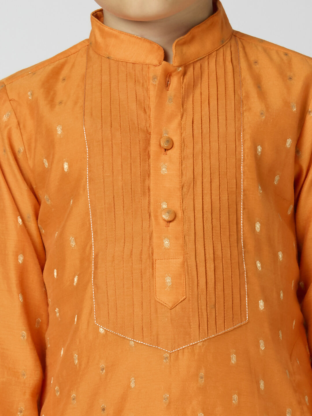 Joban Fashion Kids Island Full Sleeves Chanderi Kurta, Pyjama Set with Traditional Butta Work - Orange