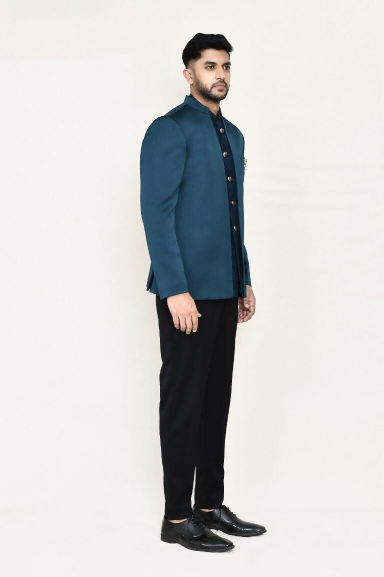 Joban Fashion Green Colored Imported Polyester Fabric Open Prince Coat, Jacket With Pant