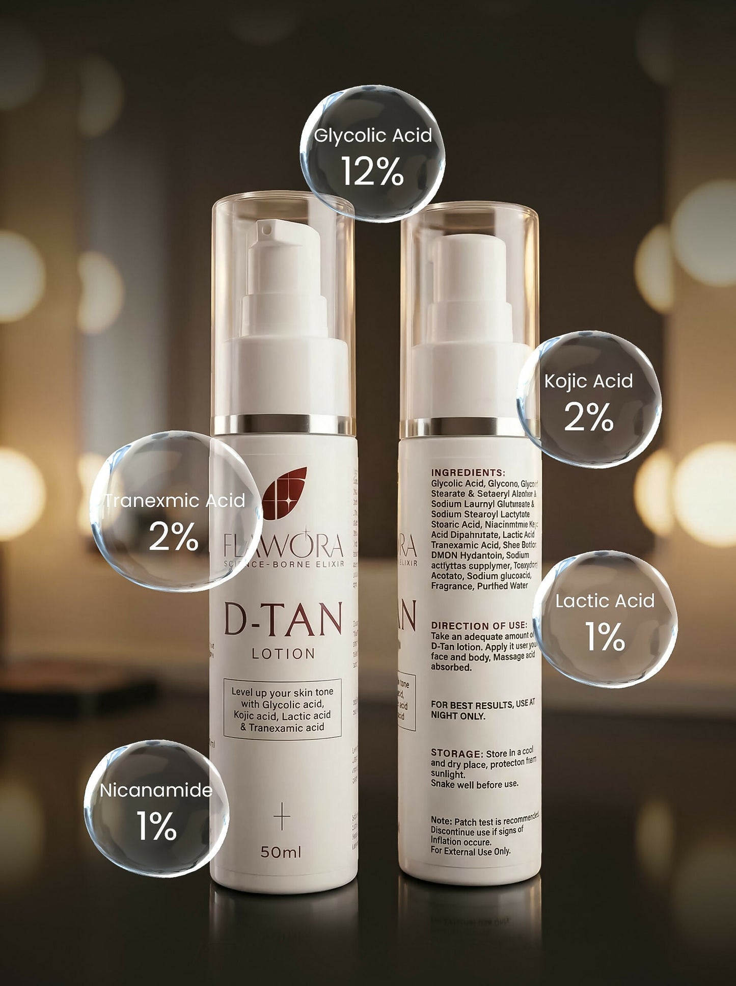 Flawora Set of 24k Golden Glow Face Serum and D-Tan Lotion