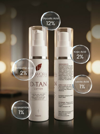 Flawora Set of 24k Golden Glow Face Serum and D-Tan Lotion