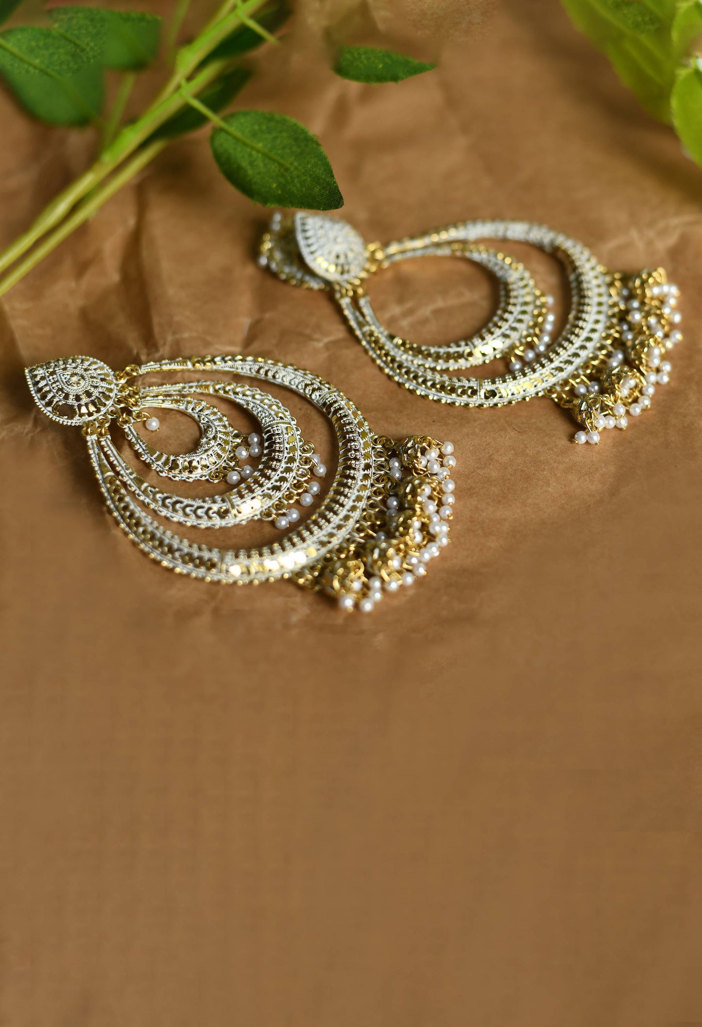 Mominos Fashion Johar Kamal Triple Circle White With Red Golden Big Size Earrings