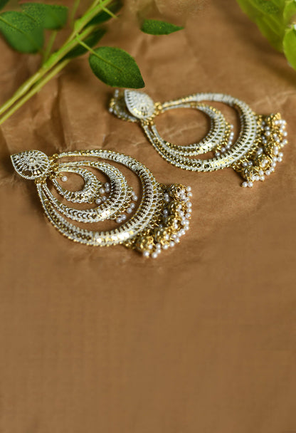 Mominos Fashion Johar Kamal Triple Circle White With Red Golden Big Size Earrings