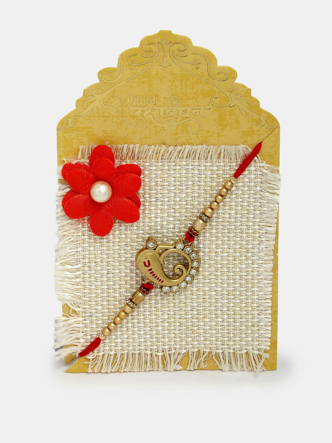 NVR Men Set of 2 Gold-Toned Ganesha Stone-Studded Rakhi With Roli Chawal