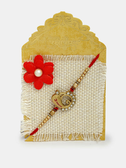NVR Men Set of 2 Gold-Toned Ganesha Stone-Studded Rakhi With Roli Chawal