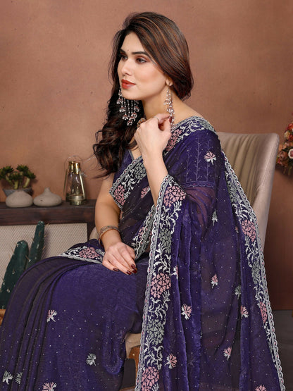 Teeya Creation New Womens Latest Party Wear Soft Chiffon Silk Saree-Purple